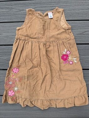 Old Navy Tan Corduroy Dress with Pink Floral Embroidery